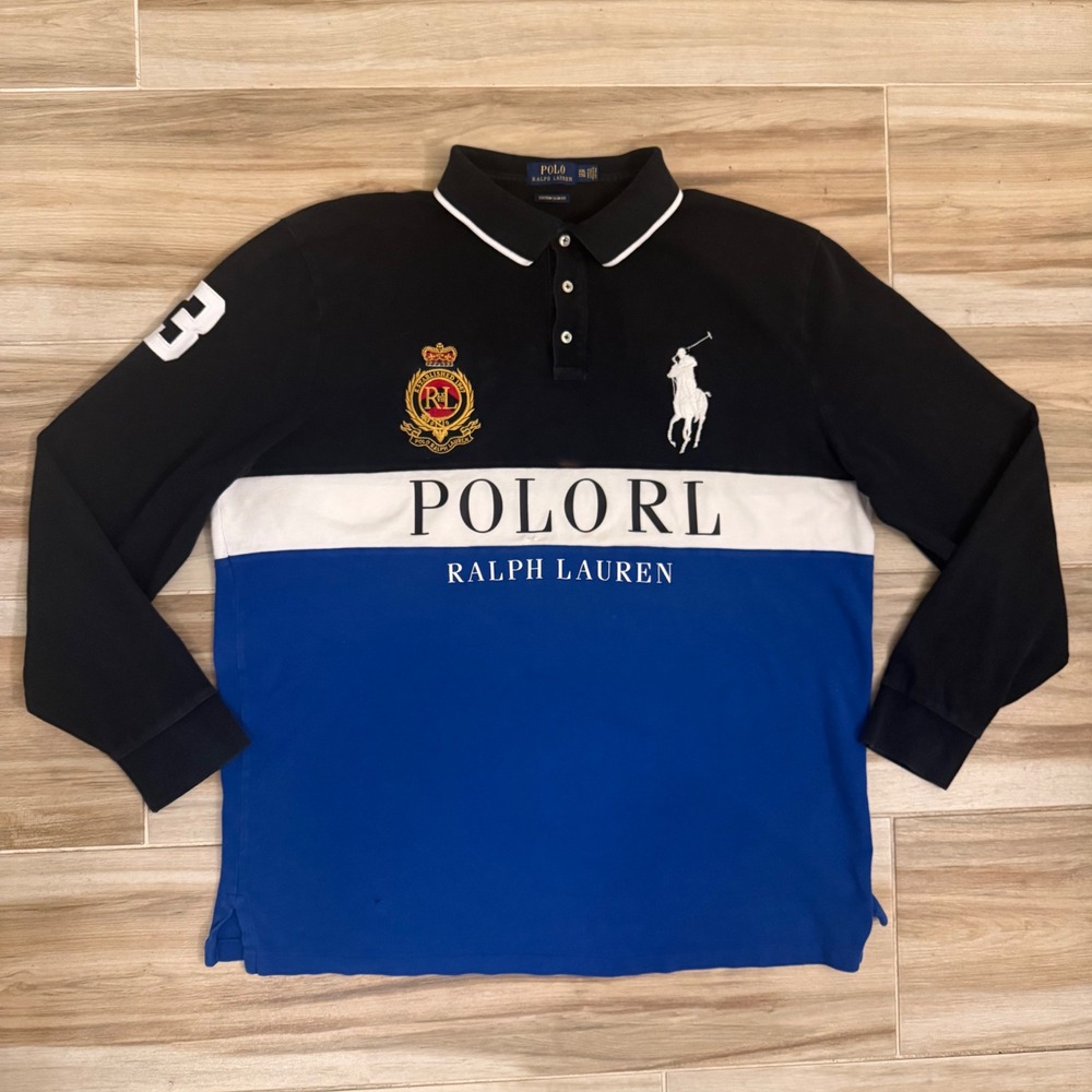 Polo Ralph Lauren Big Pony Long Sleeve Rugby Shirt XXL Custom Slim Fit Black